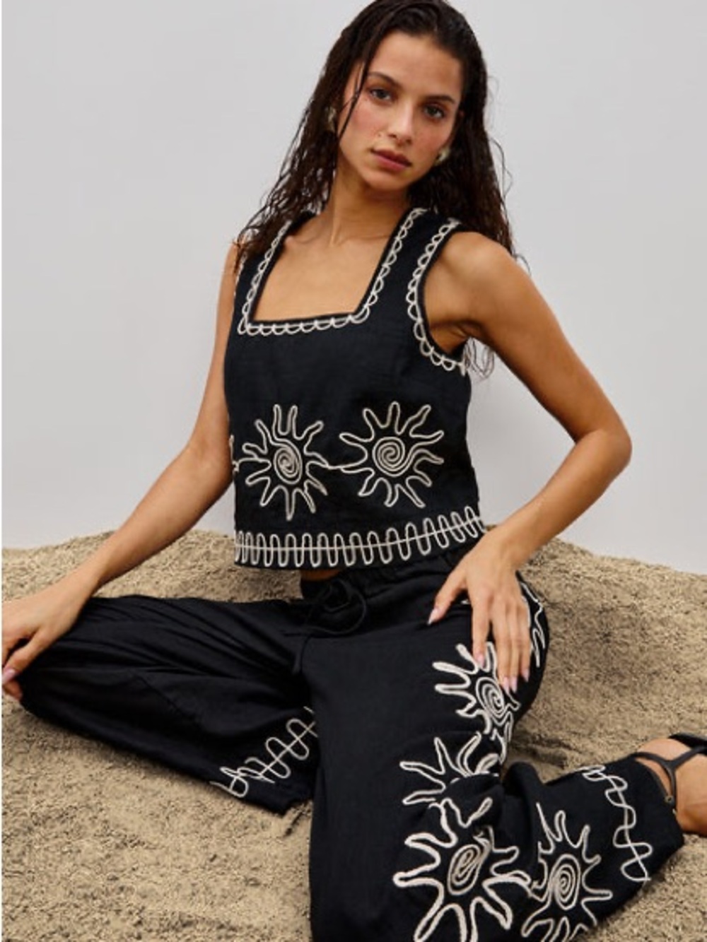 Rails Black Embroidered Square-Neck Tank